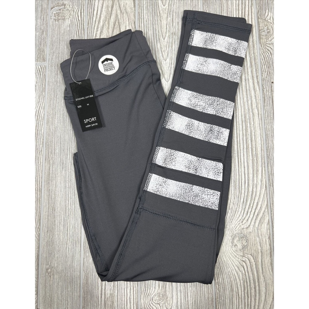 LA Society Zip Back Pocket V Panel Front Leggings LAY1505 Womens SZ M NWT